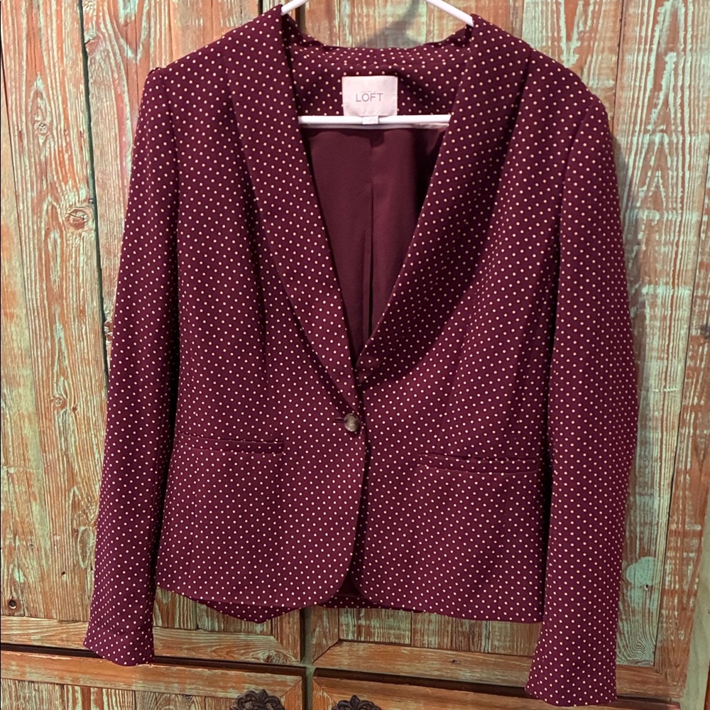 LOFT Maroon Polka Dot Blazer